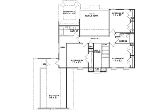 Floor Plan - Upper Floor for European House Plan #81-487 - 4 bed, 3.5 bath