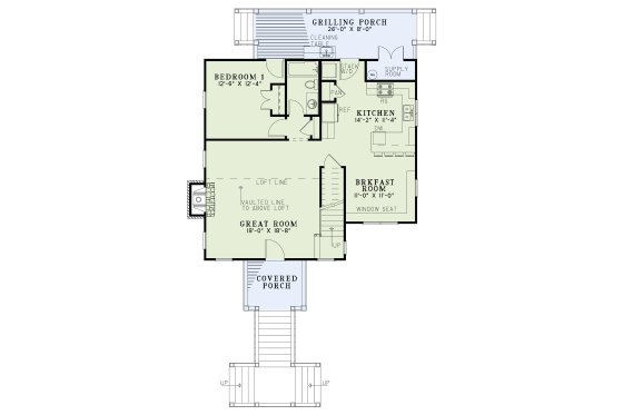 Floor Plan - Main Floor for Cottage House Plan #17-2362 - 2 bed, 2 bath