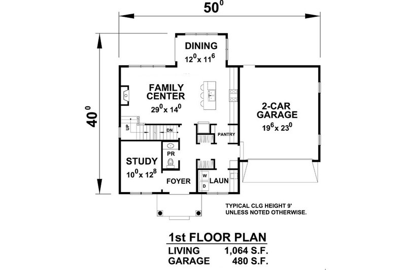 House Blueprint - Floor Plan - Main Floor for Colonial House Plan #20-2204 - 3 bed, 3 bath
