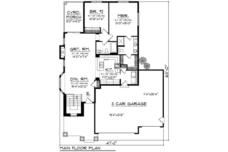 Home Plan - Floor Plan - Main Floor for Prairie House Plan #70-1520 - 4 bed, 3 bath