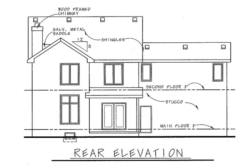 Home Plan - Exterior - Rear Elevation for European House Plan #20-1403 - 3 bed, 3 bath