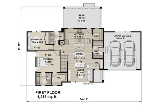 Floor Plan - Main Floor for Modern House Plan #51-1308 - 2 bed, 2 bath