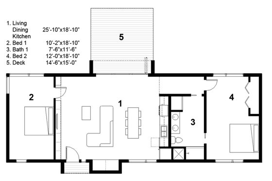 Floor Plan - Main Floor for Modern House Plan #497-29 - 2 bed, 1 bath
