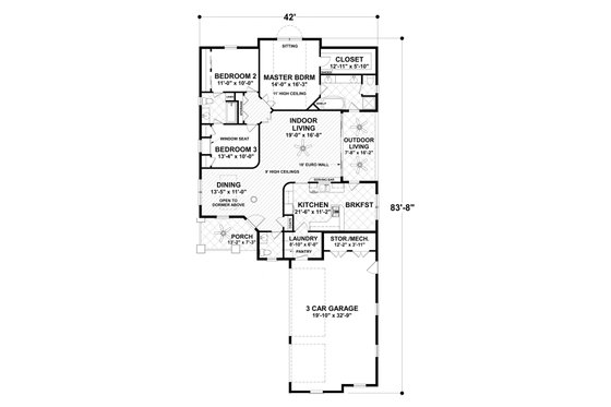 Floor Plan - Main Floor for Craftsman House Plan #56-698 - 3 bed, 2.5 bath