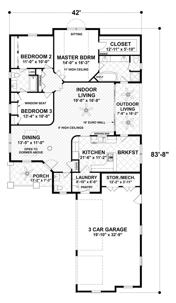 House Plan Design - Craftsman Floor Plan - Main Floor Plan #56-698