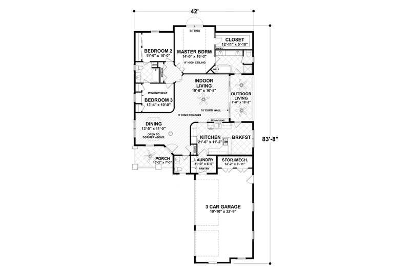 Home Plan - Floor Plan - Main Floor for Craftsman House Plan #56-698 - 3 bed, 2.5 bath