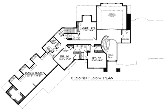 Floor Plan - Upper Floor for European House Plan #70-558 - 4 bed, 4.5 bath
