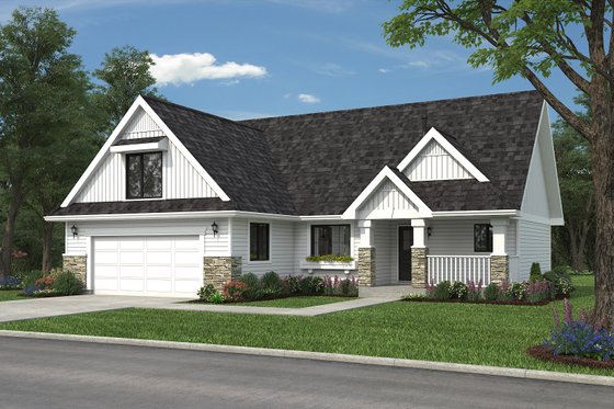 Exterior - Front Elevation 3 for Farmhouse House Plan #18-1054 - 2 bed, 2 bath