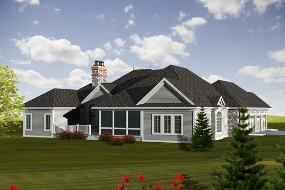 Exterior - Rear Elevation for Ranch House Plan #70-1126 - 3 bed, 3.5 bath