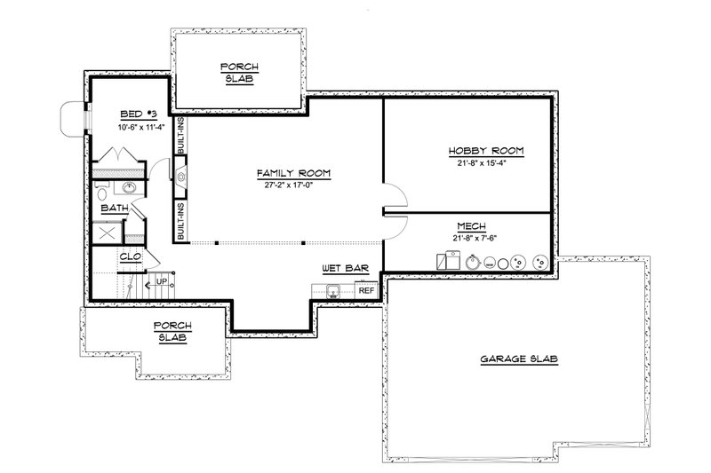 House Blueprint - Floor Plan - Lower Floor for Ranch House Plan #1064-174 - 3 bed, 3 bath