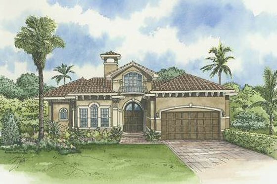 Exterior - Front Elevation for Mediterranean House Plan #420-129 - 3 bed, 3.5 bath