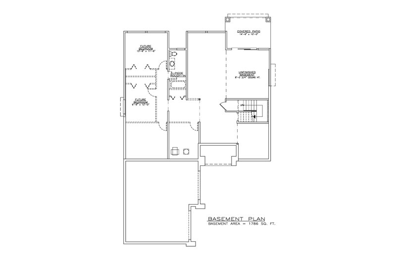 House Blueprint - Floor Plan - Lower Floor for Modern House Plan #1100-20 - 2 bed, 1.5 bath