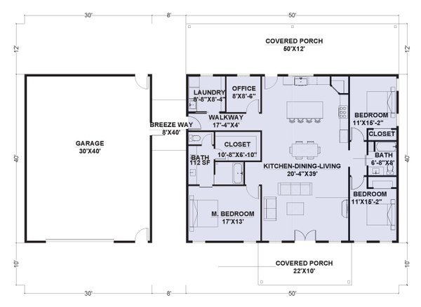 Barndominium Floor Plan - Main Floor Plan #1107-3