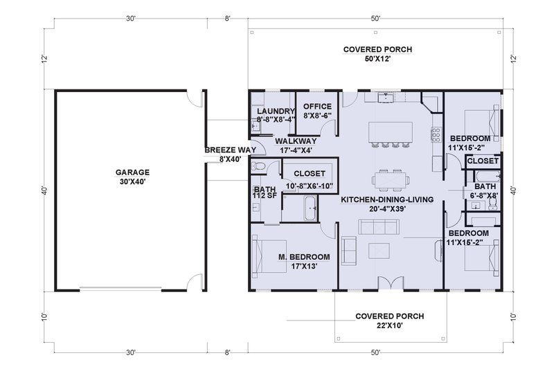 Dream House Plan - Floor Plan - Main Floor for Barndominium House Plan #1107-3 - 3 bed, 2 bath