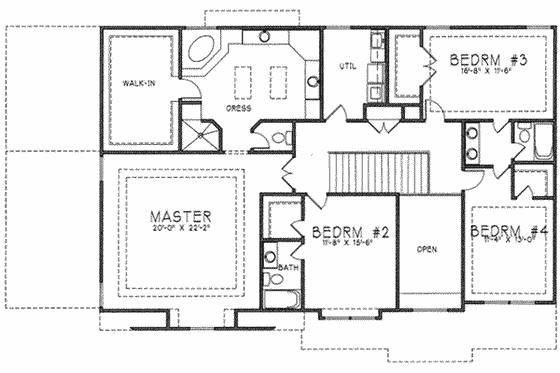 Floor Plan - Upper Floor for Craftsman House Plan #6-212 - 4 bed, 3.5 bath