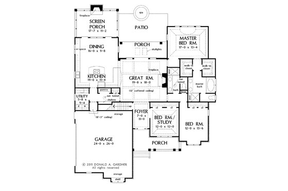 Floor Plan - Main Floor for Craftsman House Plan #929-6 - 3 bed, 2 bath