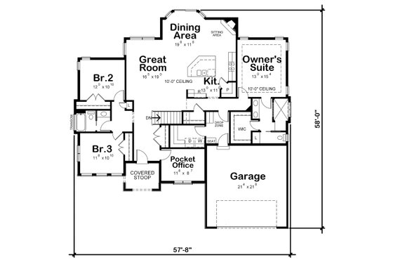 Floor Plan - Main Floor for Ranch House Plan #20-2330 - 3 bed, 2.5 bath