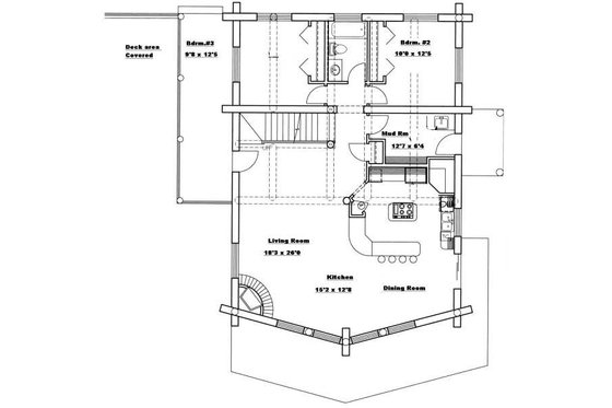 Floor Plan - Main Floor for Log House Plan #117-415 - 4 bed, 3 bath