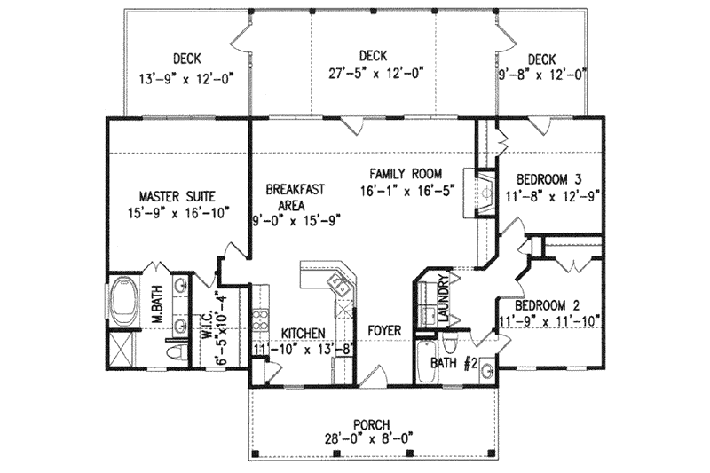Architectural House Design - Floor Plan - Main Floor for Ranch House Plan #54-145 - 3 bed, 2 bath