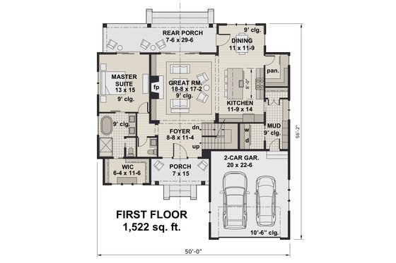 Floor Plan - Main Floor for Farmhouse House Plan #51-1147 - 4 bed, 3.5 bath