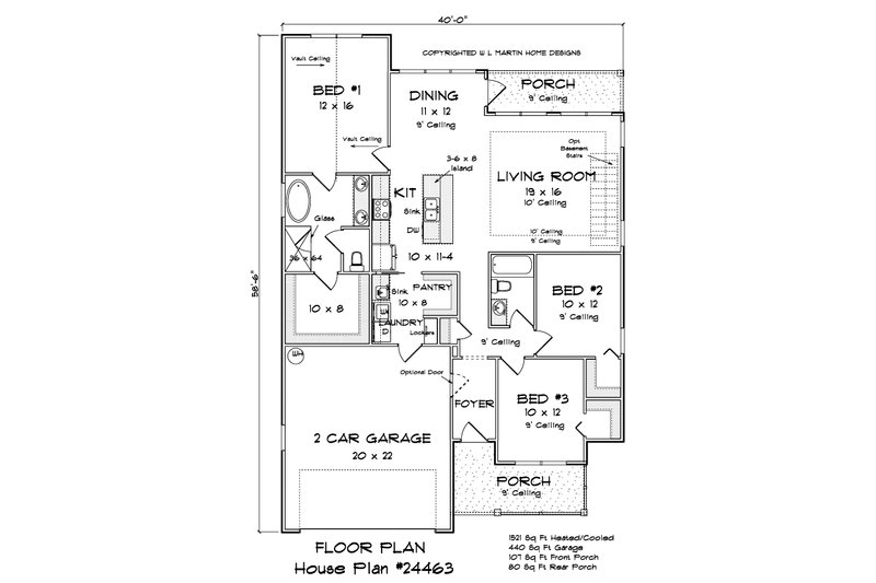 House Blueprint - Floor Plan - Main Floor for Cottage House Plan #513-2256 - 3 bed, 2 bath