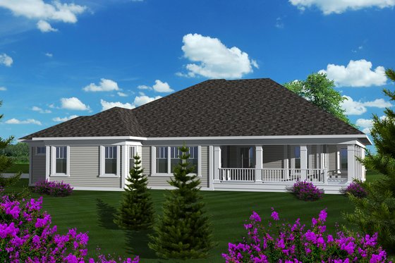 Exterior - Rear Elevation for Ranch House Plan #70-1136 - 2 bed, 2.5 bath