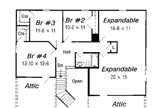 Floor Plan - Upper Floor for European House Plan #329-259 - 4 bed, 2.5 bath