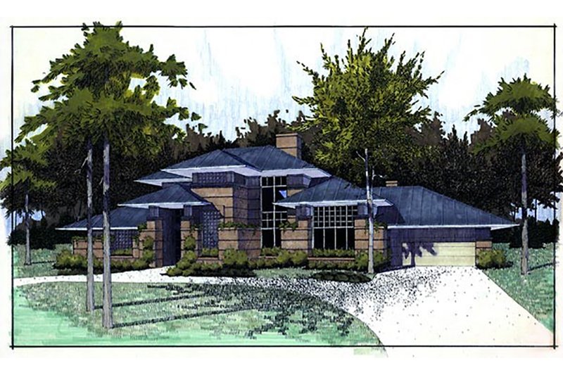 Architectural House Design - Prairie Exterior - Front Elevation Plan #120-117