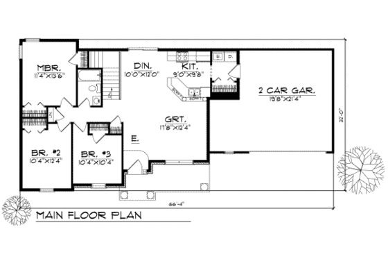 Floor Plan - Main Floor for Traditional House Plan #70-101 - 3 bed, 1 bath