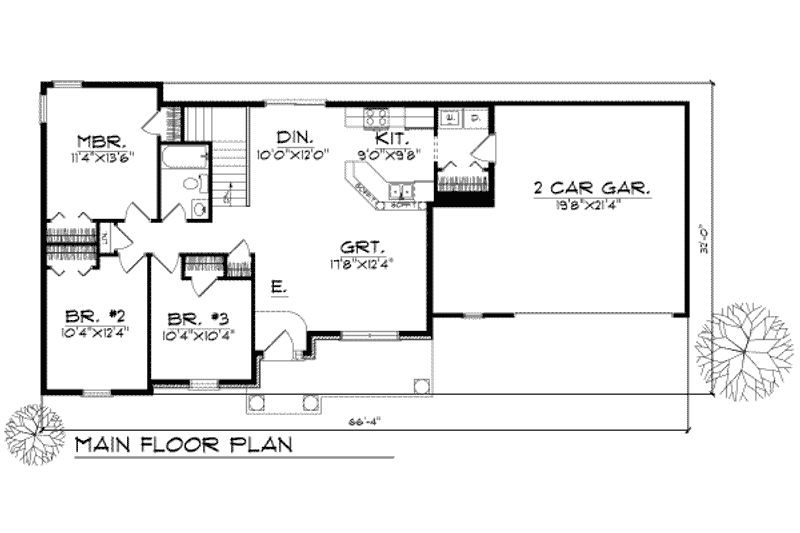 House Blueprint - Floor Plan - Main Floor for Traditional House Plan #70-101 - 3 bed, 1 bath