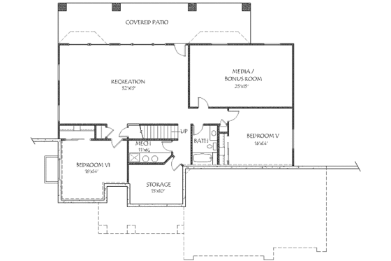 Floor Plan - Lower Floor for Craftsman House Plan #24-256 - 4 bed, 3 bath