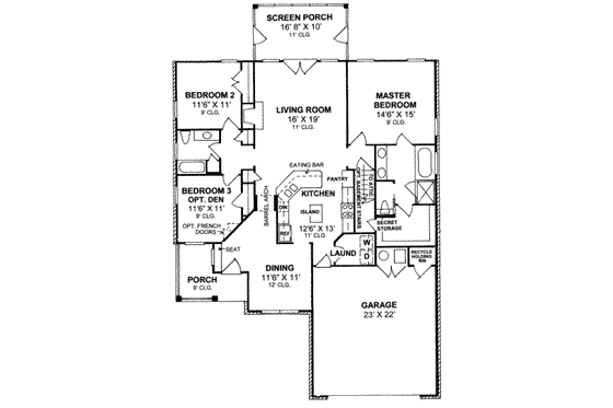 Floor Plan - Main Floor for Traditional House Plan #20-1587 - 3 bed, 2 bath