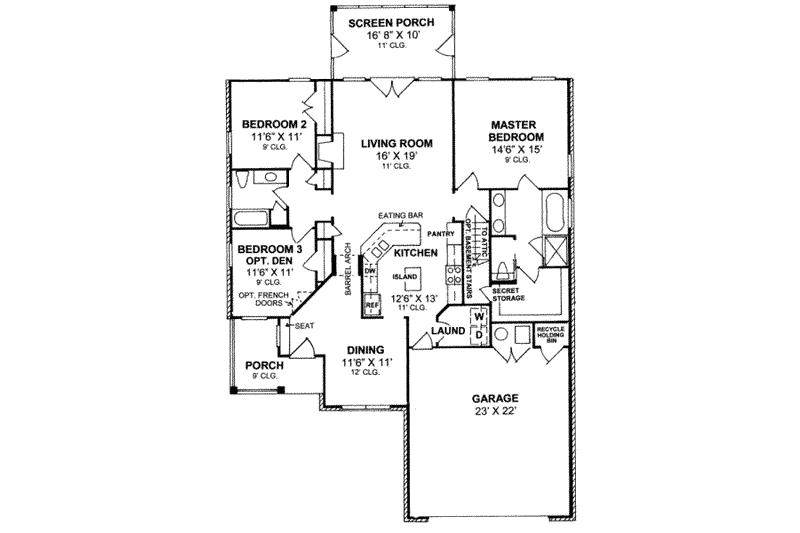 Dream House Plan - Floor Plan - Main Floor for Traditional House Plan #20-1587 - 3 bed, 2 bath
