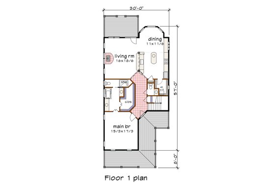 Floor Plan - Main Floor for Farmhouse House Plan #79-360 - 3 bed, 2.5 bath