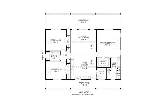 Floor Plan - Main Floor for Traditional House Plan #932-522 - 3 bed, 2 bath
