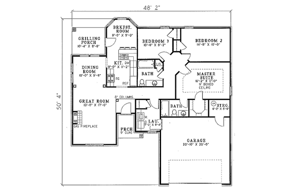 Floor Plan - Main Floor for Southern House Plan #17-137 - 3 bed, 2 bath
