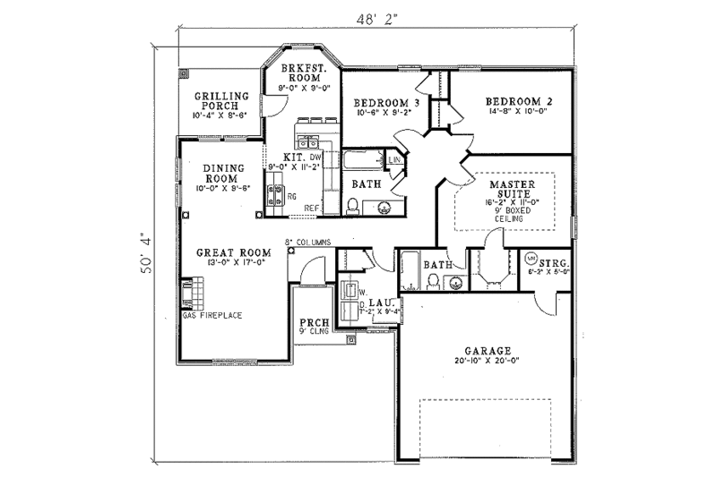 Southern Style House Plan - 3 Beds 2 Baths 1353 Sq/Ft Plan #17-137 ...