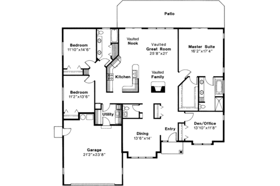 Floor Plan - Main Floor for Ranch House Plan #124-288 - 4 bed, 2.5 bath