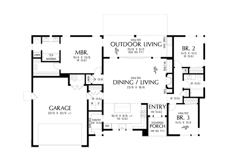 House Blueprint - Floor Plan - Main Floor for Contemporary House Plan #48-1194 - 3 bed, 2 bath