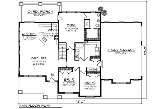 Floor Plan - Main Floor for Ranch House Plan #70-1418 - 3 bed, 2 bath