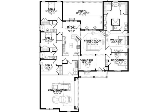 Floor Plan - Main Floor for Traditional House Plan #63-407 - 5 bed, 3 bath
