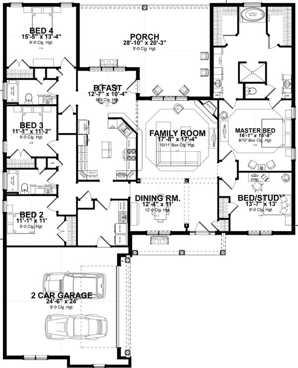 Dream House Plan - Traditional Floor Plan - Main Floor Plan #63-407