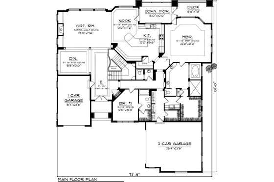 Floor Plan - Main Floor for Ranch House Plan #70-1064 - 2 bed, 2.5 bath
