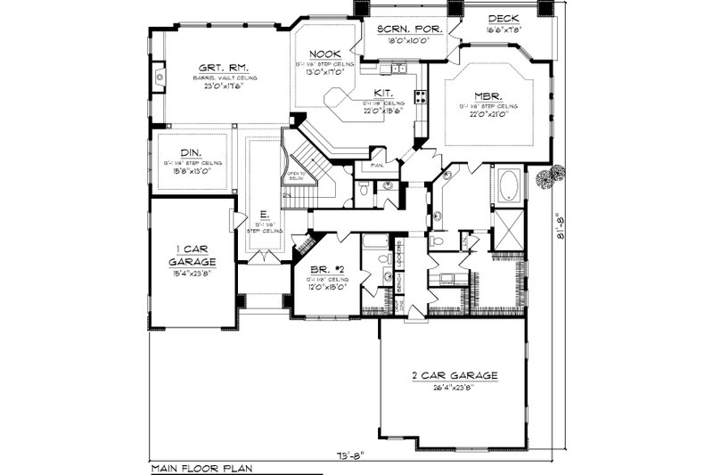 Home Plan - Floor Plan - Main Floor for Ranch House Plan #70-1064 - 2 bed, 2.5 bath