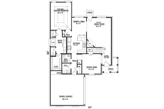 Floor Plan - Main Floor for Southern House Plan #81-199 - 4 bed, 2.5 bath
