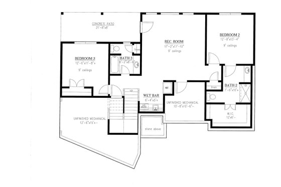 Floor Plan - Lower Floor for Ranch House Plan #437-88 - 3 bed, 3.5 bath