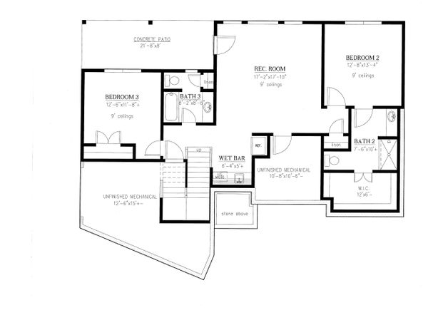 Architectural House Design - Ranch Floor Plan - Lower Floor Plan #437-88