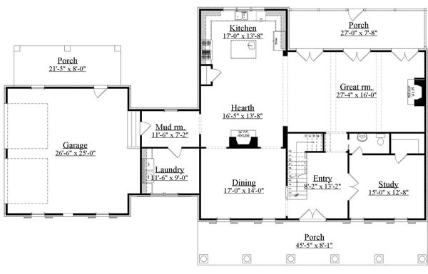 House Blueprint - Southern Floor Plan - Main Floor Plan #1071-19