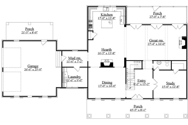 Dream House Plan - Floor Plan - Main Floor for Southern House Plan #1071-19 - 3 bed, 3.5 bath
