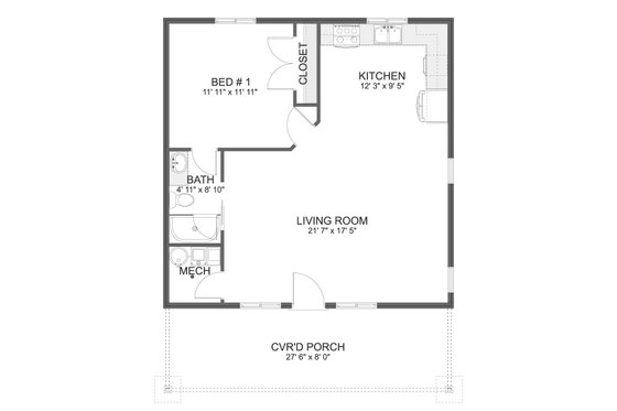 Floor Plan - Main Floor for Craftsman House Plan #1060-294 - 1 bed, 1 bath
